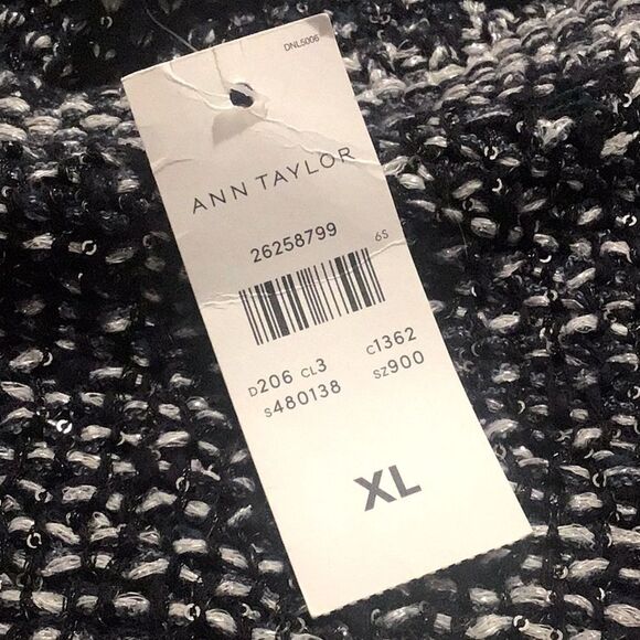 Ann Taylor Navy Blue Metallic Silver Sequin Boat Neck Fringed Knit Sweater - Picture 15 of 16